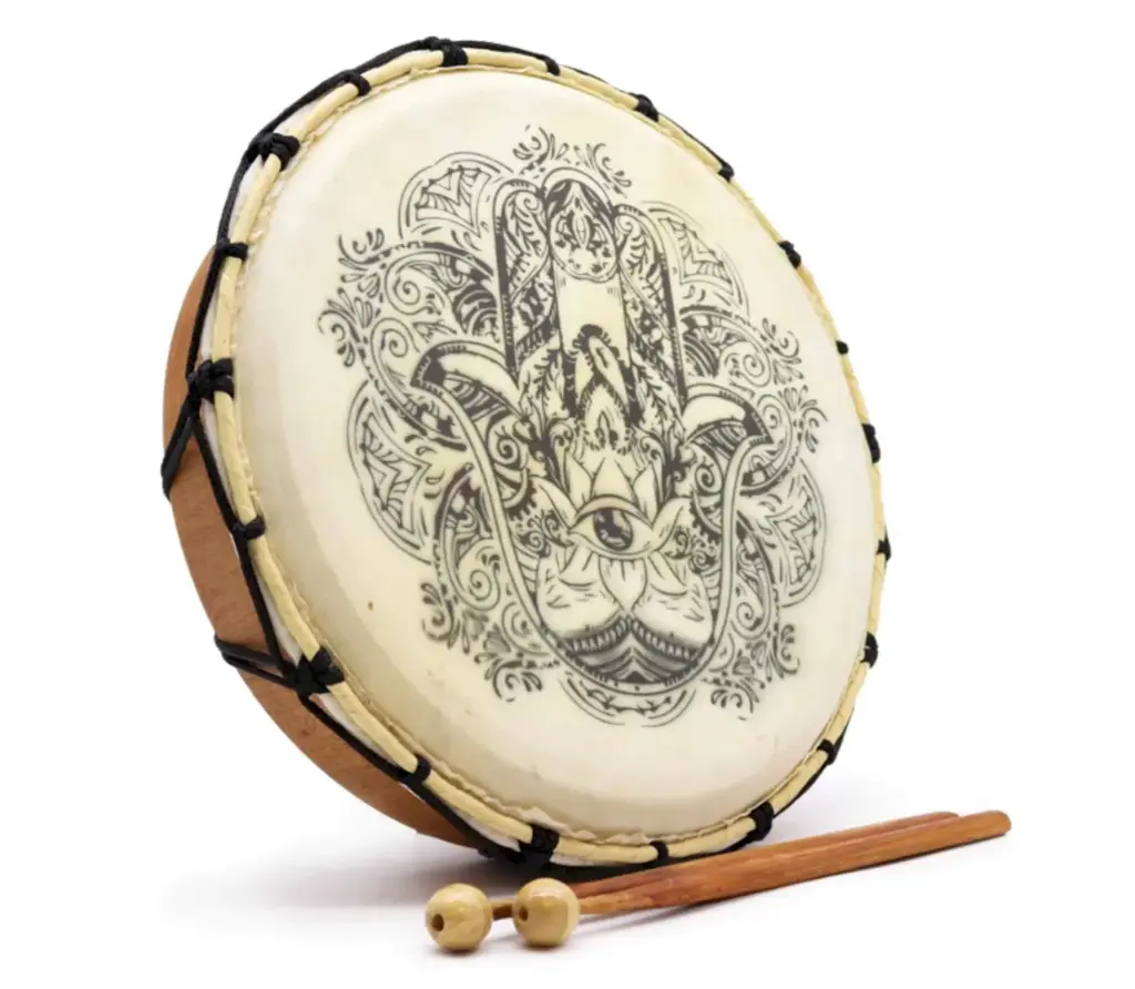 [TAMBOR_00002] Tambor chamánico diseño Hamsa 30 cm