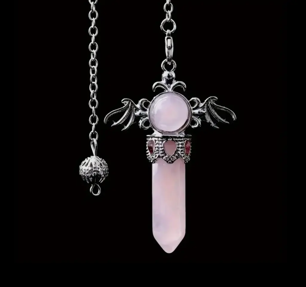 Péndulo de Cuarzo Rosa diseño con alas 