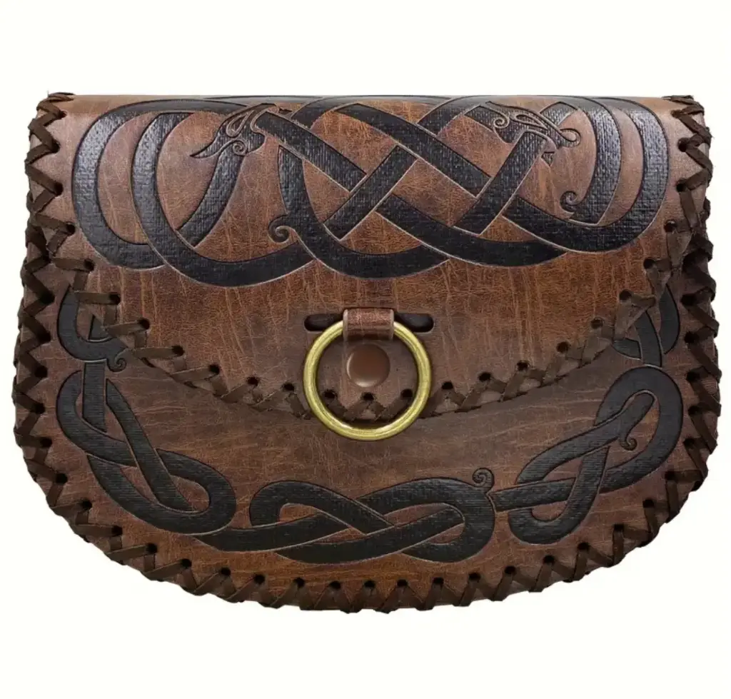 Riñonera vikinga de cuero sintético con relieve
