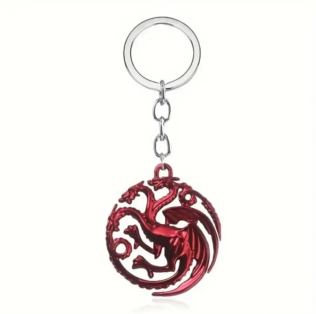 Llavero de dragón de tres cabezas rojo